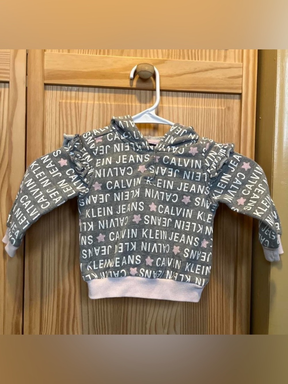 Calvin Klein Jeans Gray Hoodie with Pink Stars